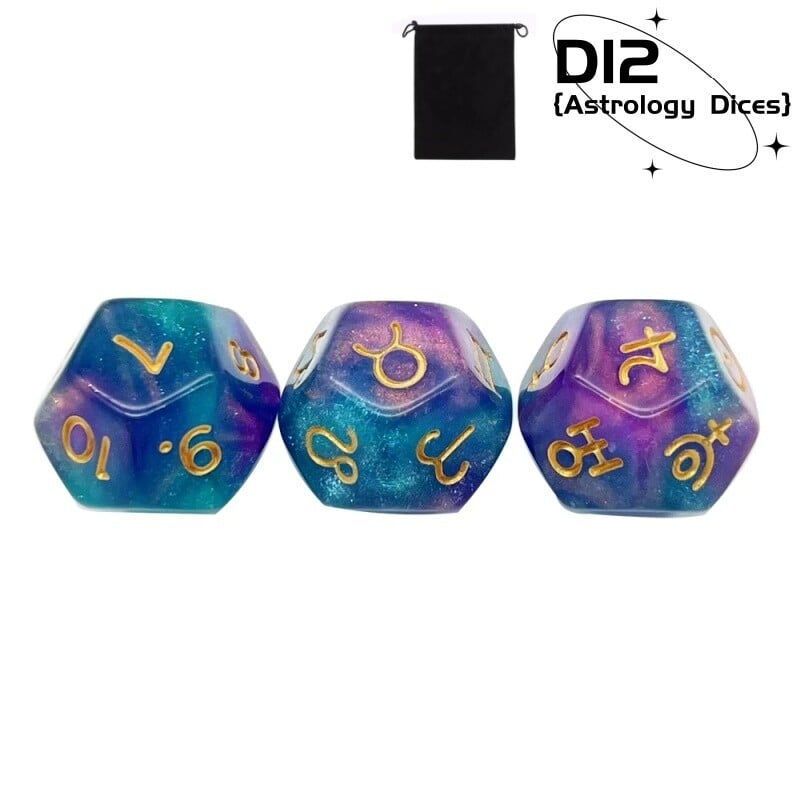 3 buc. Set de zaruri cu 12 fețe Zaruri de astrologie pentru divinația constelației Zaruri de jucărie pentru jocuri Rol de carte de tarot Accesoriu pentru jocuri de masă