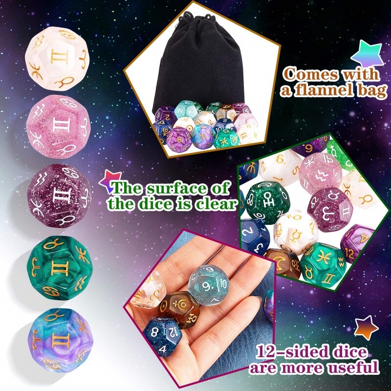 3 buc. Set de zaruri cu 12 fețe Zaruri de astrologie pentru divinația constelației Zaruri de jucărie pentru jocuri Rol de carte de tarot Accesoriu pentru jocuri de masă
