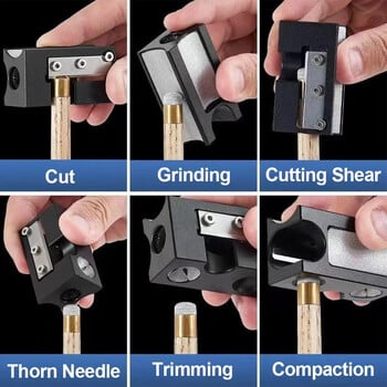 Щека за билярд Многофункционален инструмент за ремонт на кожена глава Острилка Форма 8-в-1 Почистване Полиране Игла Аксесоари за билярд
