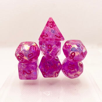 Resi Dice 7Pcs Розов целофан за DND Dice Polyhedral Комплект за ролева настолна игра Sharp Edges Dice D4-D20