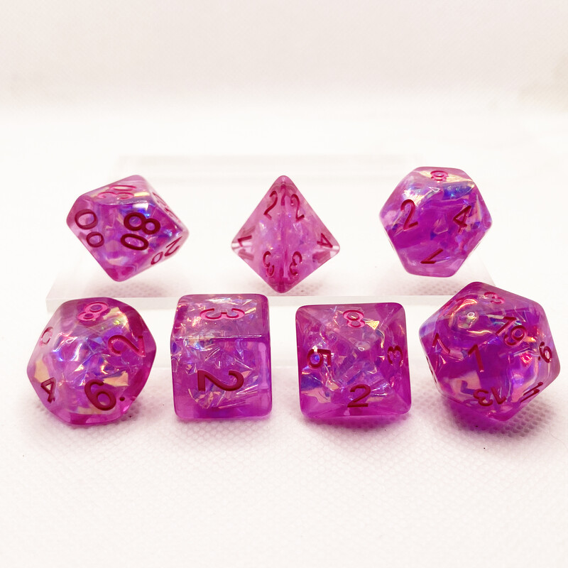 Zaruri Resi 7 buc. celofan roz pentru zaruri DND set poliedric pentru joc de masă zaruri cu muchii ascuțite D4-D20