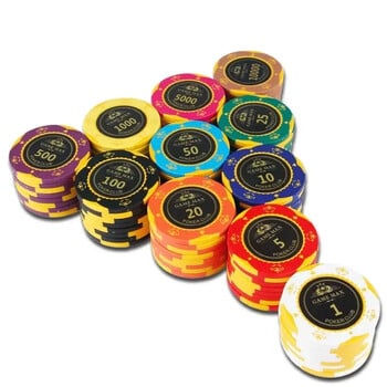 5 PCS Caribbean Crown Clay Chips Texas Poker Chips Специализирани за монети аксесоари за казино клубни игри Покер комплект Професионална настолна игра