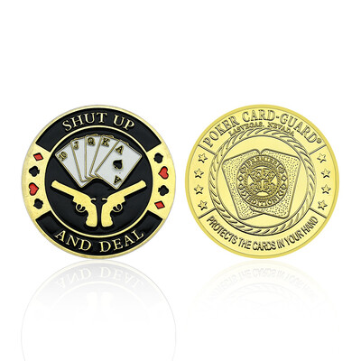 Klusu stils Laimīgā pokera monētu kārts Pokera kāršu aizsargu piemiņas medaļas žetons Laimes monēta zelta metāla suvenīri