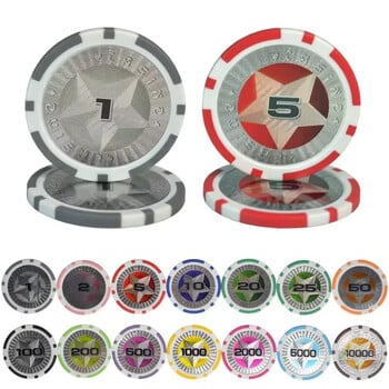 10 PCS Professional Baccarat Highlight Poker Game Комплект чипове Аксесоари Texas Poker Chips Pentacle Casino Coins 11.5g