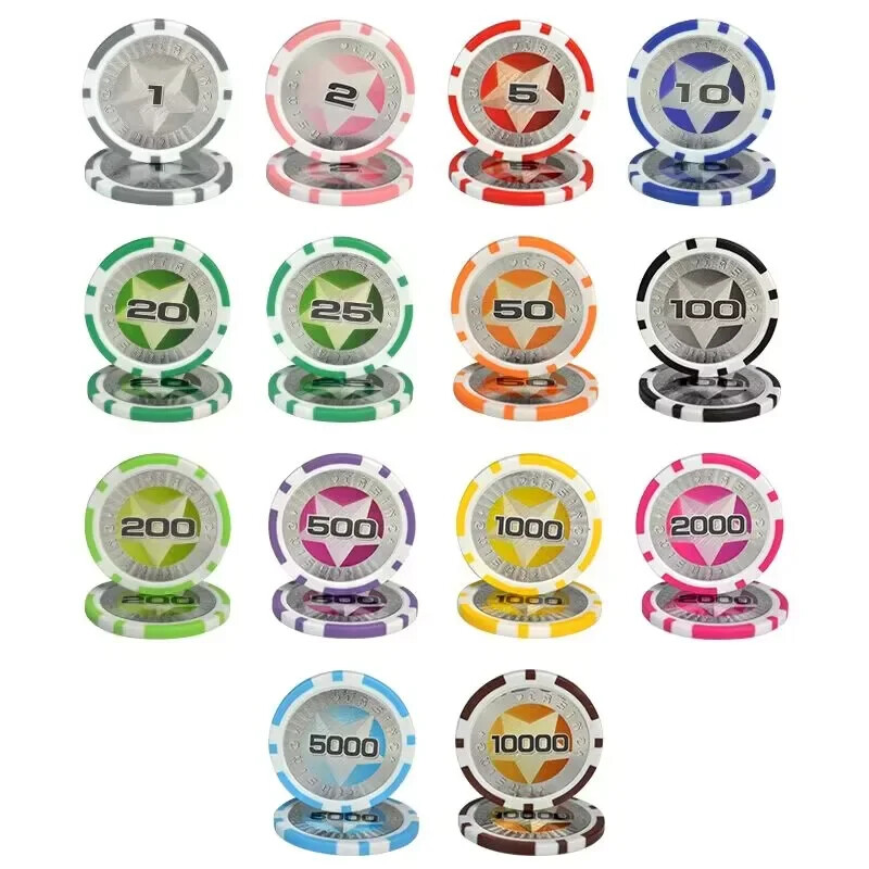 10 PC Texas Poker Professional Baccarat Upscale pokera spēles žetonu komplekts, piederumi, žetoni Pentacle kazino monētas 11,5 g