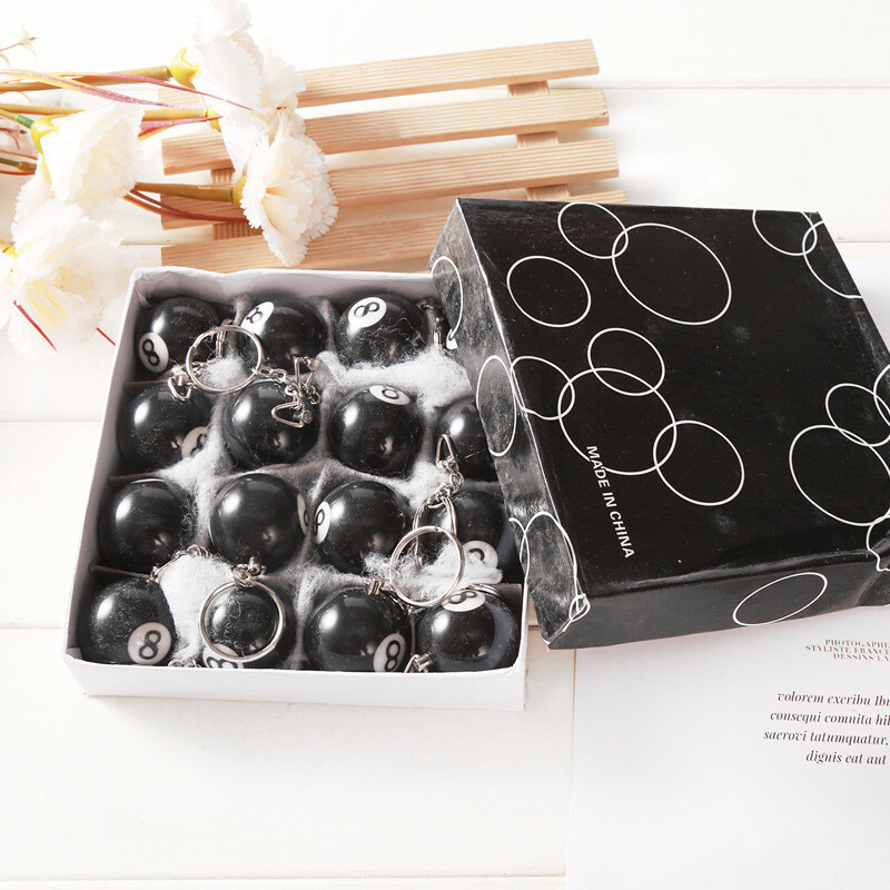 16 vnt / rinkinys Mini biliardo formos raktų pakabukas Įvairūs spalvingi biliardo baseino mažų kamuoliukų raktų pakabukai Kūrybingi pakabinami papuošimai