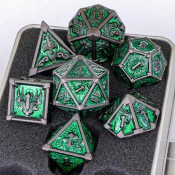 DnD Green Metal Dice Set, Metal D&D Dice για επιτραπέζια παιχνίδια, Dice Set DnD for Dungeons and Dragons, 6 όψεων ζάρια δώρο για φίλο