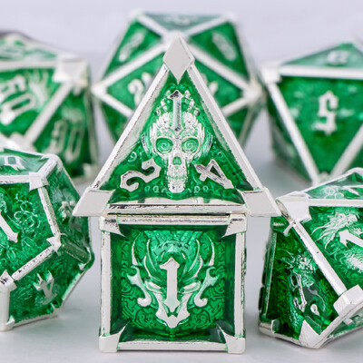 DnD Green metalni set kockica, metalne D&D kockice za stolne igre, set kockica DnD za Dungeons and Dragons, 6-strane kockice poklon za dečka