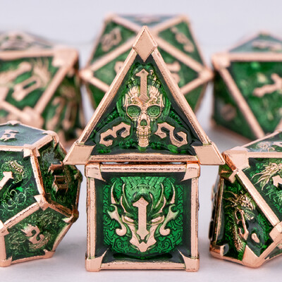 DnD Green metalni set kockica, metalne D&D kockice za stolne igre, set kockica DnD za Dungeons and Dragons, 6-strane kockice poklon za dečka