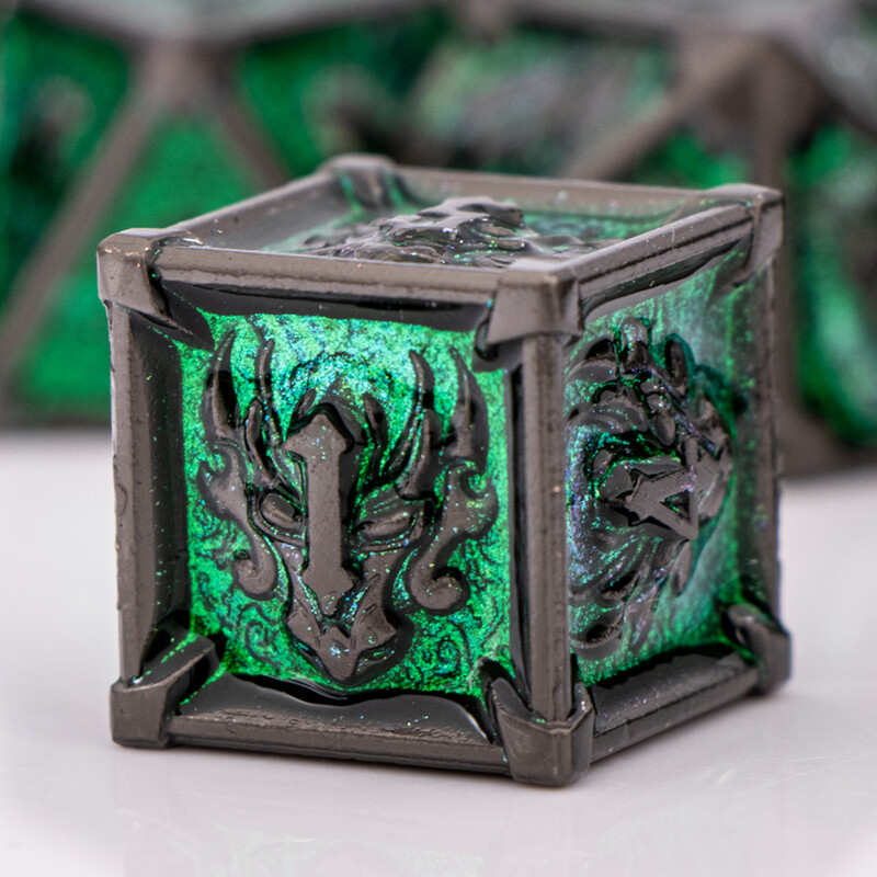 DnD Green metalni set kockica, metalne D&D kockice za stolne igre, set kockica DnD za Dungeons and Dragons, 6-strane kockice poklon za dečka