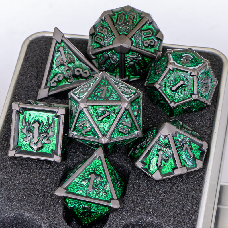 DnD Green metalni set kockica, metalne D&D kockice za stolne igre, set kockica DnD za Dungeons and Dragons, 6-strane kockice poklon za dečka