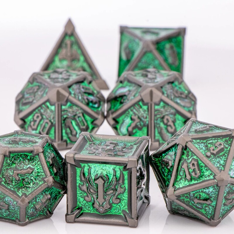 DnD Green metalni set kockica, metalne D&D kockice za stolne igre, set kockica DnD za Dungeons and Dragons, 6-strane kockice poklon za dečka