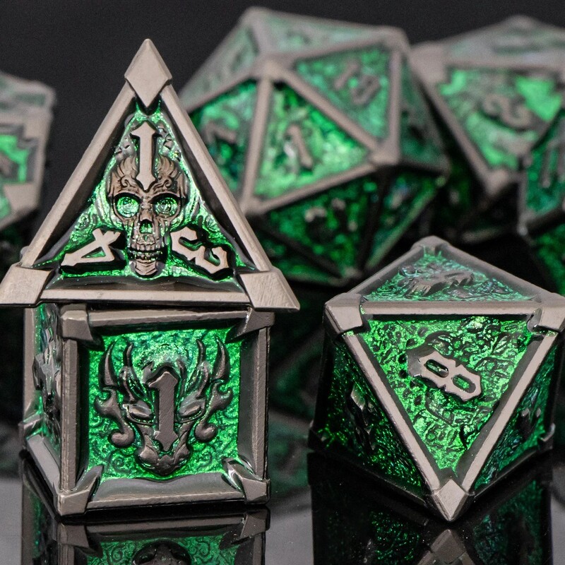 DnD Green metalni set kockica, metalne D&D kockice za stolne igre, set kockica DnD za Dungeons and Dragons, 6-strane kockice poklon za dečka
