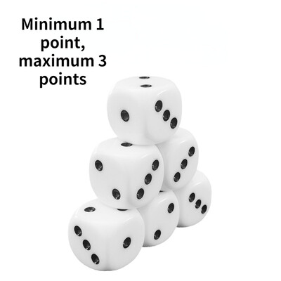 6Pcs/set Visokokvalitetne kockice od smole 16mm zaobljeni uglovi, bijele točkice, kockice, KTV kockice Minimum 1 bod, Maksimum 3 boda