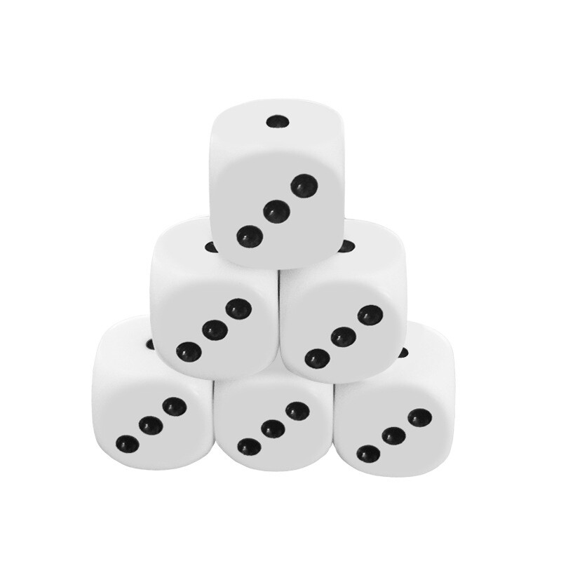6Pcs/set Visokokvalitetne kockice od smole 16mm zaobljeni uglovi, bijele točkice, kockice, KTV kockice Minimum 1 bod, Maksimum 3 boda