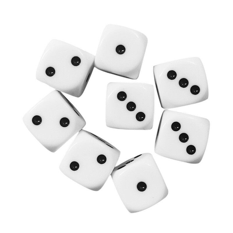 6Pcs/set Visokokvalitetne kockice od smole 16mm zaobljeni uglovi, bijele točkice, kockice, KTV kockice Minimum 1 bod, Maksimum 3 boda