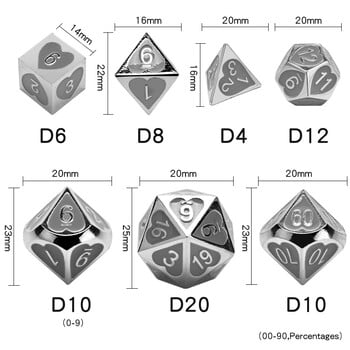 Ново пристигане 7 бр./компл. dnd комплект зарове dados rpg dobbelstenen dados rol polyhedral dices metal dice d4 - d20