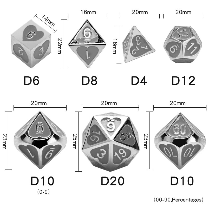 Novo dolazak 7kom/Set DND set kockica dados rpg dobbelstenen dados rol poliedarske kockice metalne kockice d4 - d20