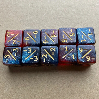 Set od 10 komada 16 mm 6 strana Sposobnost Bonus Život 1/1 Plus Minus Brojač D6 Šarene kockice za DND TRPG RPG Društvena stolna igra Kid Dice Kit