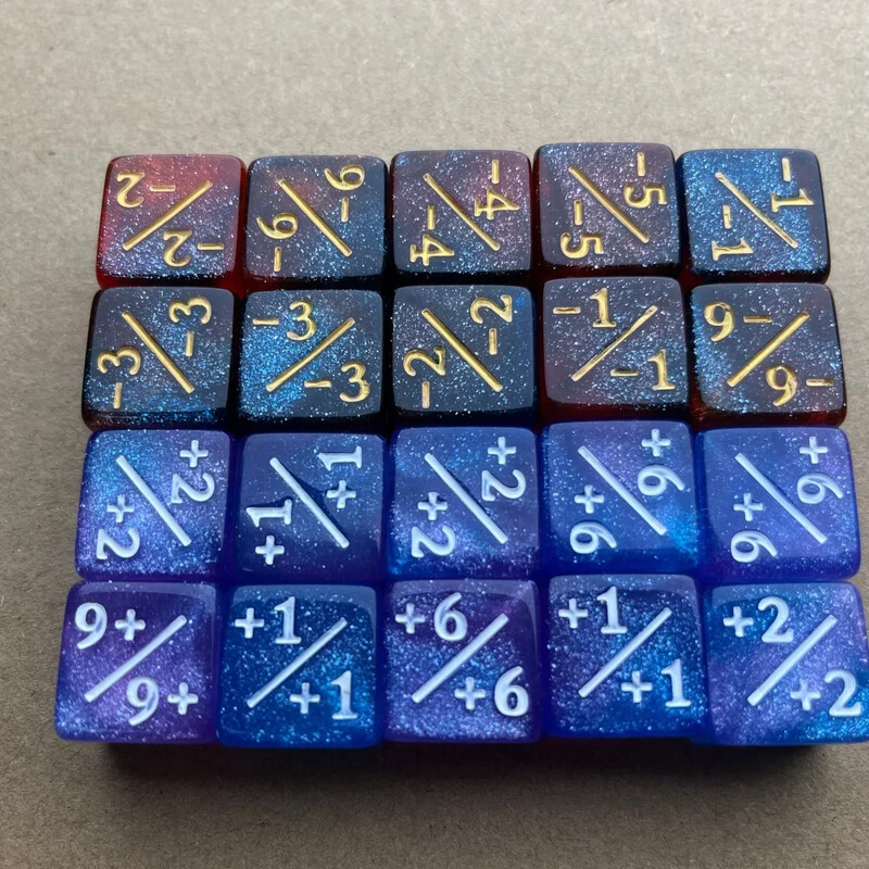 Set od 10 komada 16 mm 6 strana Sposobnost Bonus Život 1/1 Plus Minus Brojač D6 Šarene kockice za DND TRPG RPG Društvena stolna igra Kid Dice Kit