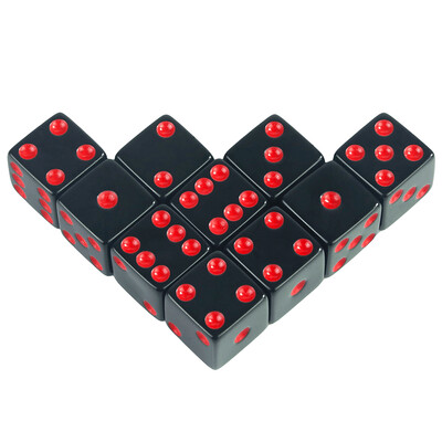 Juodi 16 mm akriliniai kauliukų kauliukai – D6 kauliukai stalo žaidimams, pramogoms ir mokymui – 10 vnt.