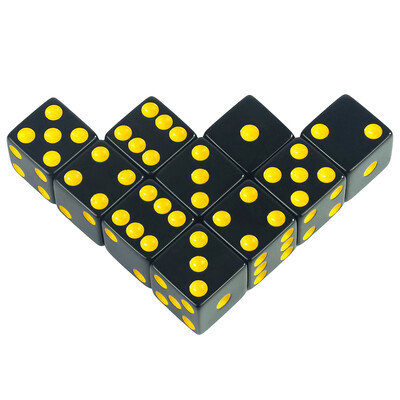 Juodi 16 mm akriliniai kauliukų kauliukai – D6 kauliukai stalo žaidimams, pramogoms ir mokymui – 10 vnt.