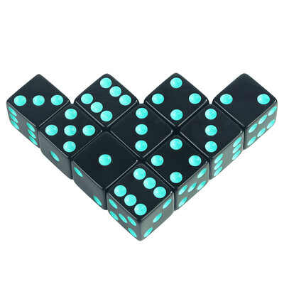 Juodi 16 mm akriliniai kauliukų kauliukai – D6 kauliukai stalo žaidimams, pramogoms ir mokymui – 10 vnt.