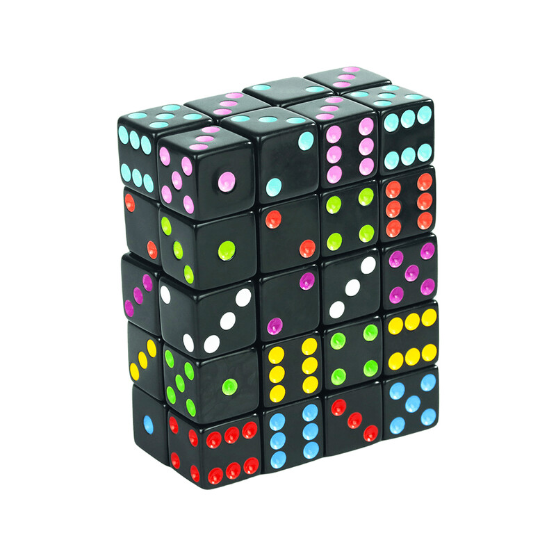 Juodi 16 mm akriliniai kauliukų kauliukai – D6 kauliukai stalo žaidimams, pramogoms ir mokymui – 10 vnt.