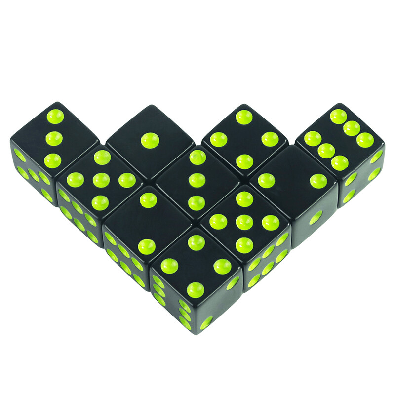 Juodi 16 mm akriliniai kauliukų kauliukai – D6 kauliukai stalo žaidimams, pramogoms ir mokymui – 10 vnt.