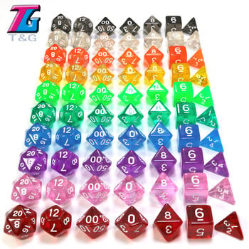 7PCS/σετ T&g Dice Polyhedron Dados DNDGame with Marbled Effect,Διαφανές D4 D6 D8 D10 D10% D12 D20 Παίζοντας ζάρια