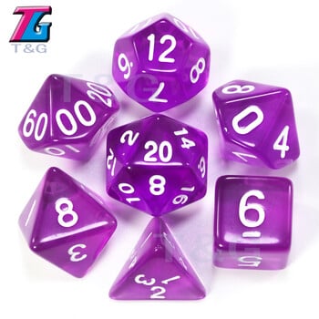 7PCS/set T&g Dice Polyhedron Dados DNDGame with Marbled Effect, Transparent D4 D6 D8 D10 D10% D12 D20 Игра на зарове