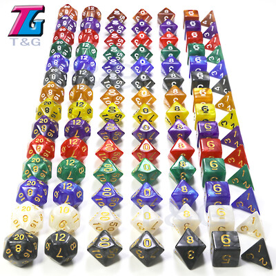 7PCS/set T&g Dice Polyhedron Dados DNDGame with Marbled Effect, Transparent D4 D6 D8 D10 D10% D12 D20 Игра на зарове