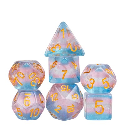 Cusdie 7Pcs Pride Flag Dice DND Trans-Pride D&D Dice Multicolor D4-D20 Polyhedral Dice Set for Role Playing Game Board Games