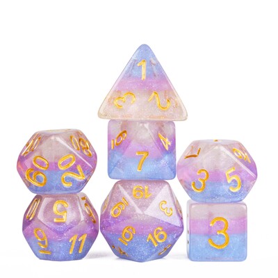 Cusdie 7Gb Pride Flag Dice DND Trans-Pride D&D Dice Multicolor D4-D20 Daudzskaldņu kauliņu komplekts lomu spēlēm galda spēlēm