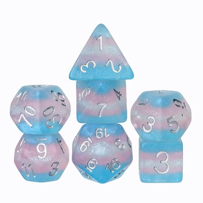 Cusdie 7Gb Pride Flag Dice DND Trans-Pride D&D Dice Multicolor D4-D20 Daudzskaldņu kauliņu komplekts lomu spēlēm galda spēlēm