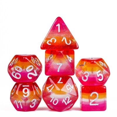 Cusdie 7Gb Pride Flag Dice DND Trans-Pride D&D Dice Multicolor D4-D20 Daudzskaldņu kauliņu komplekts lomu spēlēm galda spēlēm
