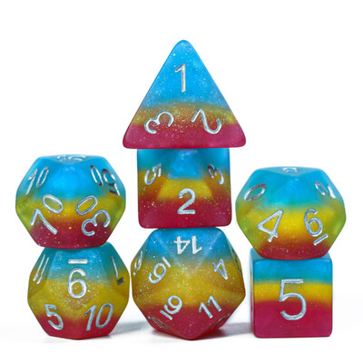 Cusdie 7Gb Pride Flag Dice DND Trans-Pride D&D Dice Multicolor D4-D20 Daudzskaldņu kauliņu komplekts lomu spēlēm galda spēlēm