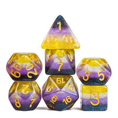 Cusdie 7Gb Pride Flag Dice DND Trans-Pride D&D Dice Multicolor D4-D20 Daudzskaldņu kauliņu komplekts lomu spēlēm galda spēlēm