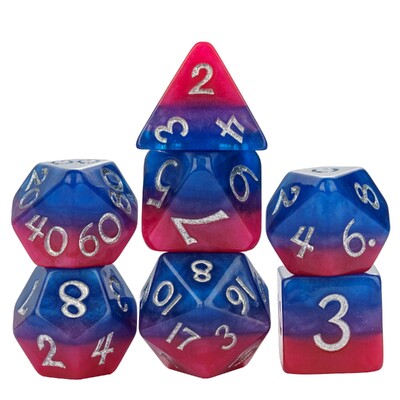 Cusdie 7Gb Pride Flag Dice DND Trans-Pride D&D Dice Multicolor D4-D20 Daudzskaldņu kauliņu komplekts lomu spēlēm galda spēlēm