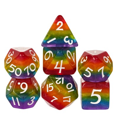 Cusdie 7Gb Pride Flag Dice DND Trans-Pride D&D Dice Multicolor D4-D20 Daudzskaldņu kauliņu komplekts lomu spēlēm galda spēlēm