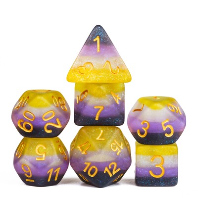 Cusdie 7Gb Pride Flag Dice DND Trans-Pride D&D Dice Multicolor D4-D20 Daudzskaldņu kauliņu komplekts lomu spēlēm galda spēlēm