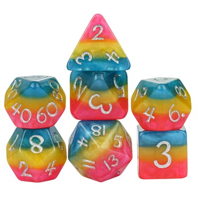 Cusdie 7Gb Pride Flag Dice DND Trans-Pride D&D Dice Multicolor D4-D20 Daudzskaldņu kauliņu komplekts lomu spēlēm galda spēlēm