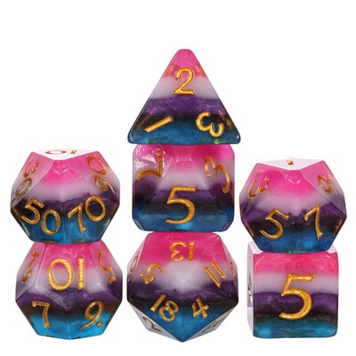 Cusdie 7Gb Pride Flag Dice DND Trans-Pride D&D Dice Multicolor D4-D20 Daudzskaldņu kauliņu komplekts lomu spēlēm galda spēlēm