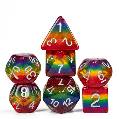 Cusdie 7Gb Pride Flag Dice DND Trans-Pride D&D Dice Multicolor D4-D20 Daudzskaldņu kauliņu komplekts lomu spēlēm galda spēlēm