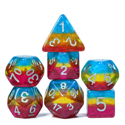 Cusdie 7Gb Pride Flag Dice DND Trans-Pride D&D Dice Multicolor D4-D20 Daudzskaldņu kauliņu komplekts lomu spēlēm galda spēlēm