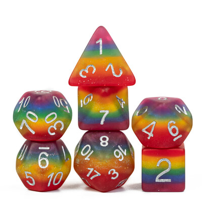 Cusdie 7Gb Pride Flag Dice DND Trans-Pride D&D Dice Multicolor D4-D20 Daudzskaldņu kauliņu komplekts lomu spēlēm galda spēlēm