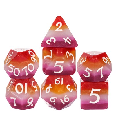 Cusdie 7Gb Pride Flag Dice DND Trans-Pride D&D Dice Multicolor D4-D20 Daudzskaldņu kauliņu komplekts lomu spēlēm galda spēlēm