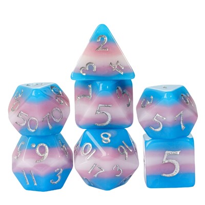 Cusdie 7Gb Pride Flag Dice DND Trans-Pride D&D Dice Multicolor D4-D20 Daudzskaldņu kauliņu komplekts lomu spēlēm galda spēlēm