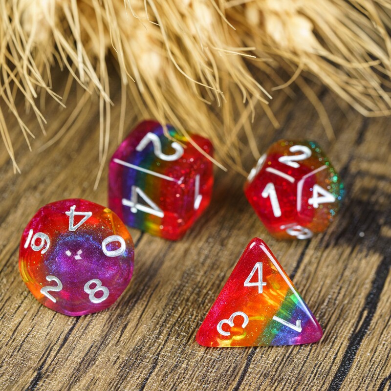 Cusdie 7Gb Pride Flag Dice DND Trans-Pride D&D Dice Multicolor D4-D20 Daudzskaldņu kauliņu komplekts lomu spēlēm galda spēlēm