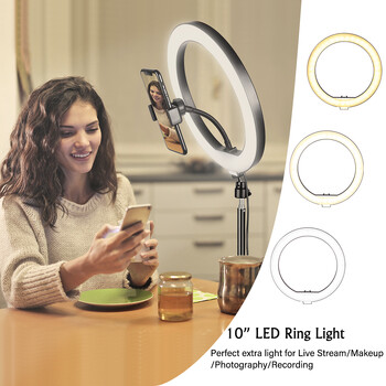 SH 10 ιντσών 26 εκ. Led Ring Light Photography Fill Lighting with Tripod Stand Holder Usb Charge Selfie Led Lamp για ροή βίντεο